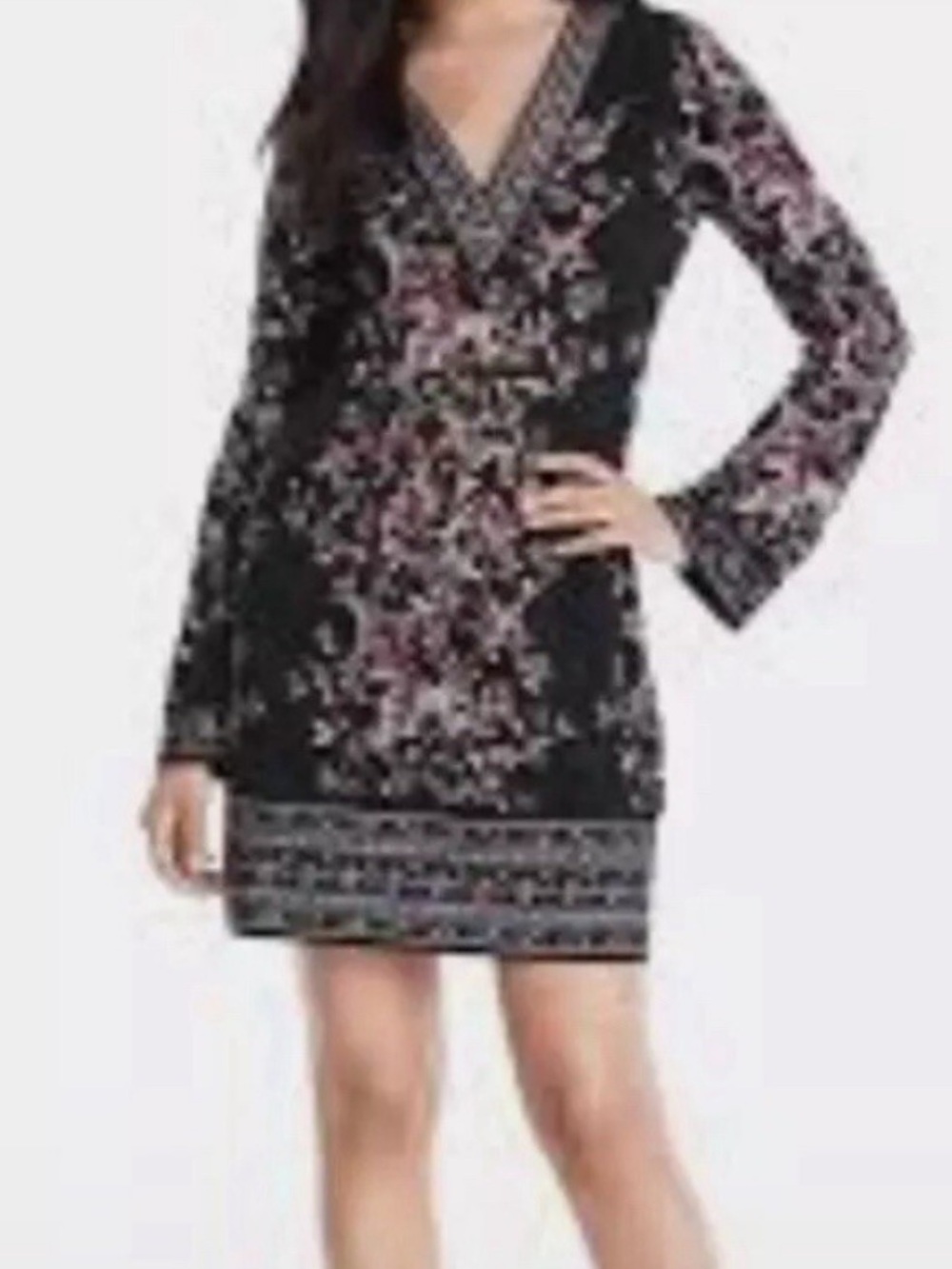 WHBM Long Sleeved Dress V Neck Bell Sleeves Size XXS Floral
